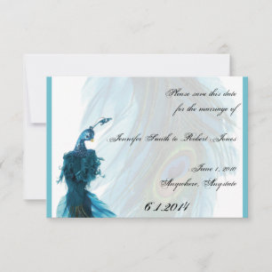 Aquamarine blaue Pfau-Feder Save the Date