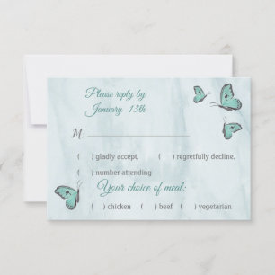 aquamarine blaue Schmetterlingskarte RSVP Karte