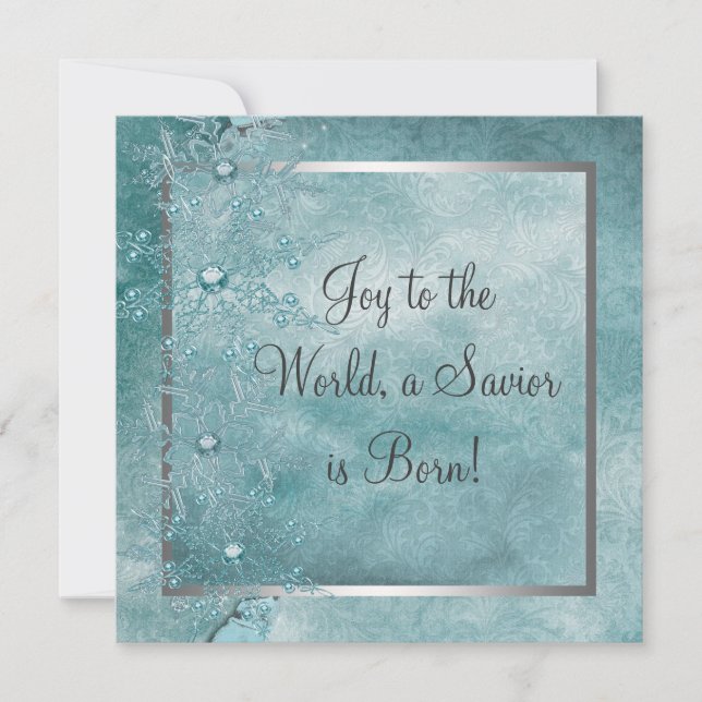 Aquamarine Blaue Schneeflocken Christliches Party Einladung (Vorderseite)