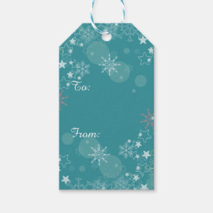 Aquamarine Blaue Schneeflocken - Geschenketiketten Geschenkanhänger
