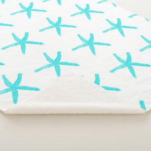 Aquamarine Blaue Starfish Muster Weiße Trendy Weih Sherpadecke