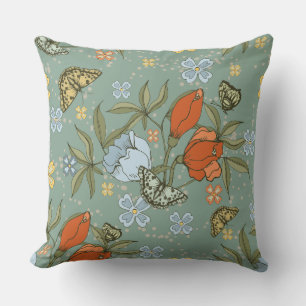 Aquamarine Blaue Tulips Gelbe Schmetterlinge Kissen