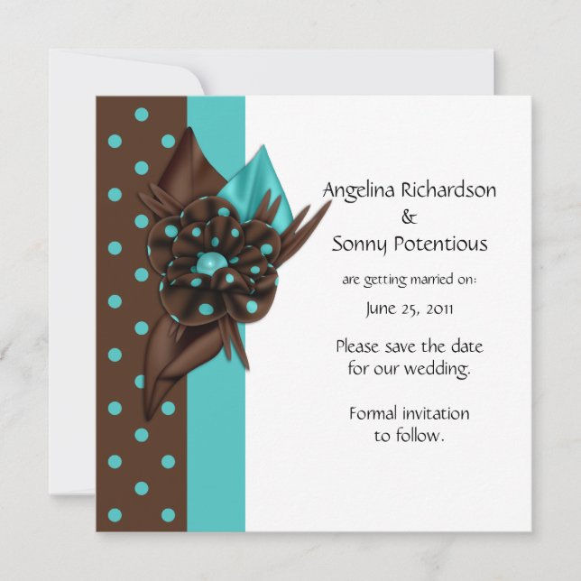 Aquamarine blaue und braune Polka Dots Save the Da Date (Vorderseite)