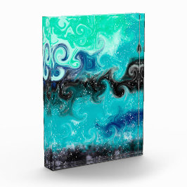 Aquamarine, blaue und schwarze Flüssig-Wirbel Fotoblock