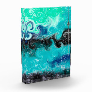 Aquamarine, blaue und schwarze Flüssig-Wirbel Fotoblock