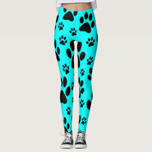 Aquamarine blaue und schwarze Tatzendruck-Leggings Leggings