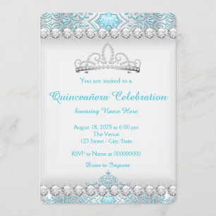 Aquamarine blaue und silberne Diamant-Prinzessin Einladung