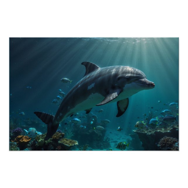 Aquamarine Blaue Unterwasser-Dolphin-Szene I Poster (Vorderseite)