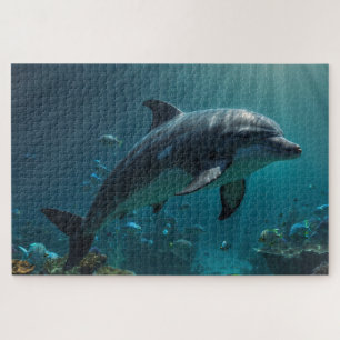 Aquamarine Blaue Unterwasser-Dolphin-Szene I Puzzle
