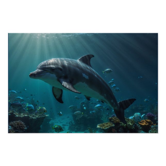 Aquamarine Blaue Unterwasser-Dolphin-Szene II Poster (Vorderseite)