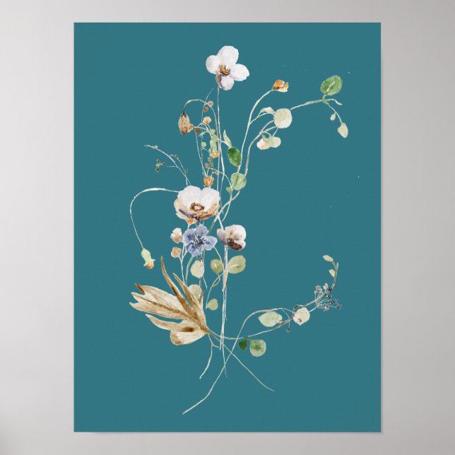 Aquamarine Blaue Wildblume Blume Wasserfarbe Poster (Vorne)