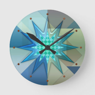 Aquamarine blaugeometrische Harlequin-Acrylwand Runde Wanduhr