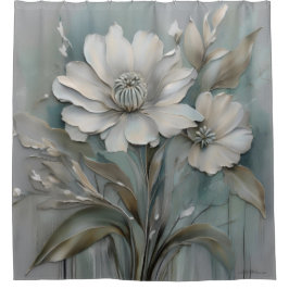 Aquamarine blaugraue Beige Weiße Blume Duschvorhang
