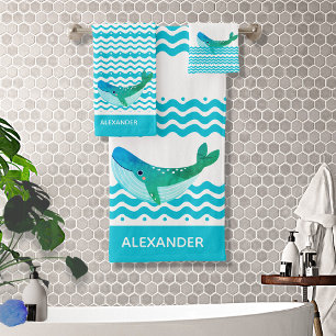 Aquamarine Blauwal-Waves Badhandtuch Set