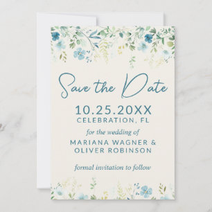 Aquamarine Blue Beige Wildblumen Save the Date Car Einladung