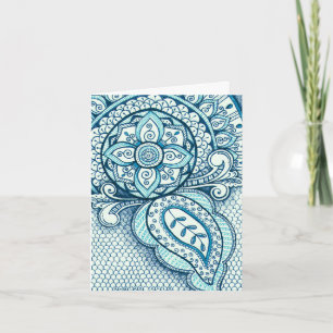 Aquamarine Blue Damask Indian Mandala Thank You Dankeskarte