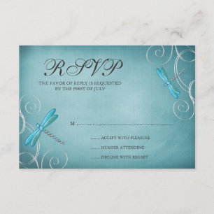 Aquamarine Blue Dragonfly-Wirbel Hochzeitskarte RSVP Karte