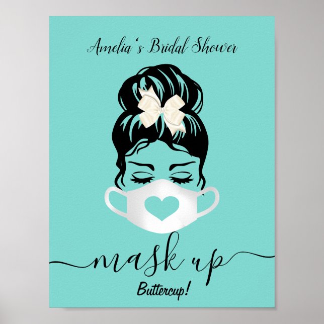 Aquamarine Blue Face Mask Erforderliche Sicherheit Poster (Vorne)