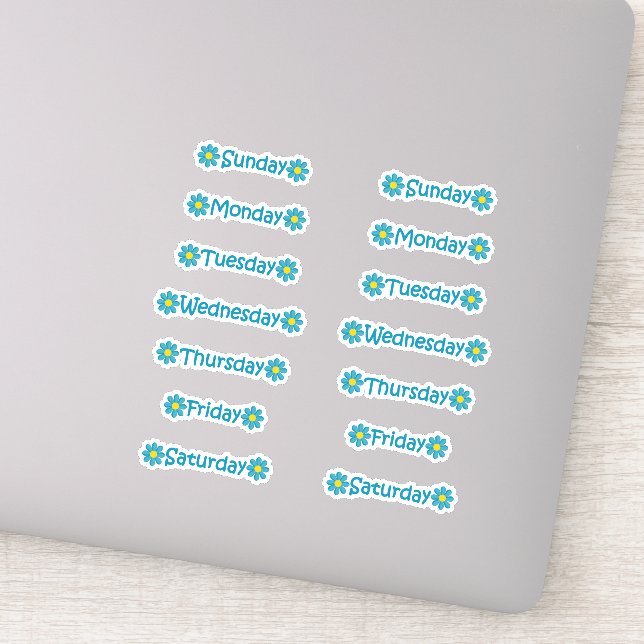 Aquamarine Blue Floral Days of the Week Planner Jo Aufkleber (Detail)