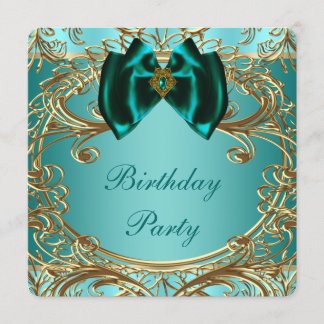 Aquamarine Blue Jade und Gold Geburtstagsparty Einladung