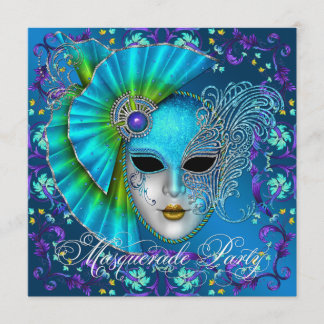Aquamarine Blue-Masquerade-Party Einladungen