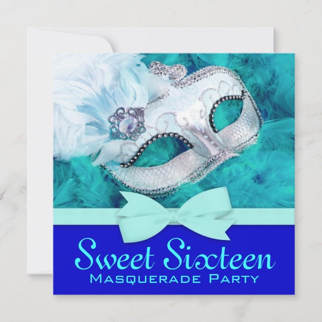 Aquamarine Blue-Masquerade-Party Einladungen (Vorderseite)