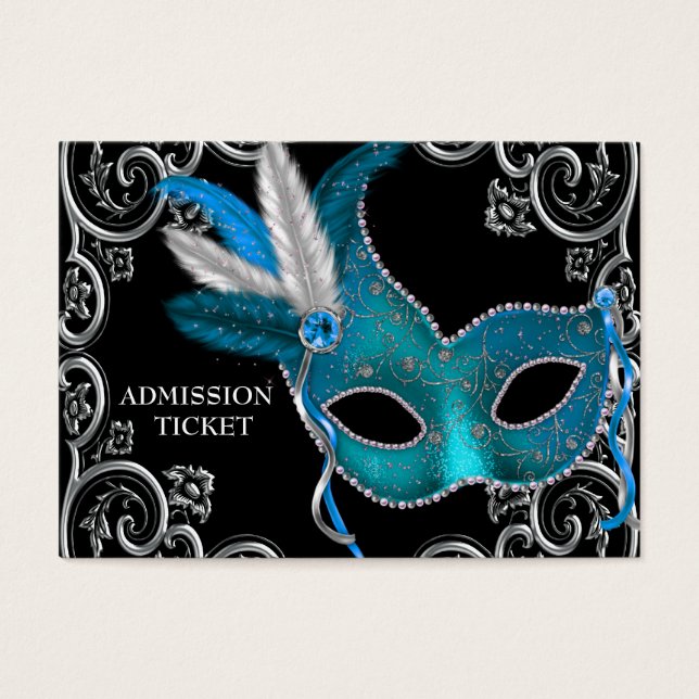 Aquamarine Blue Masquerade Party Eintrittskarten (Vorderseite)