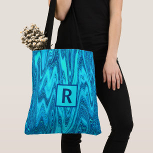Aquamarine Blue Ocean Waves Abstrakt Monogram Init