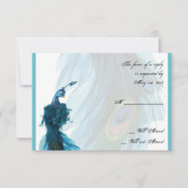 Aquamarine Blue Peacock Plume Response Card RSVP Karte