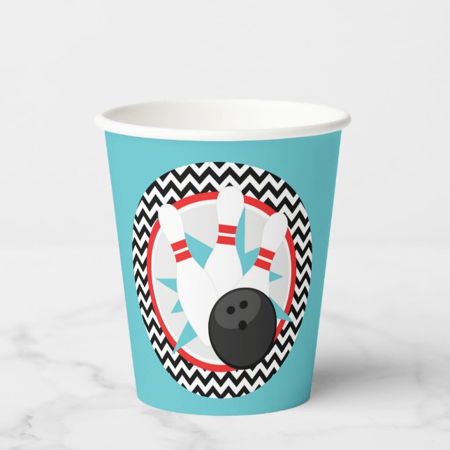 Aquamarine Blue Retro Bowling Paper Cups Pappbecher (Vorderseite)