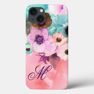 AQUAMARINE BLUE ROSE, PINK ANEMONE BLUME MONOGRAMM Case-Mate iPhone HÜLLE