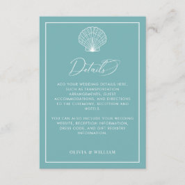 Aquamarine Blue Seashell Beach Hochzeitsdetails Begleitkarte