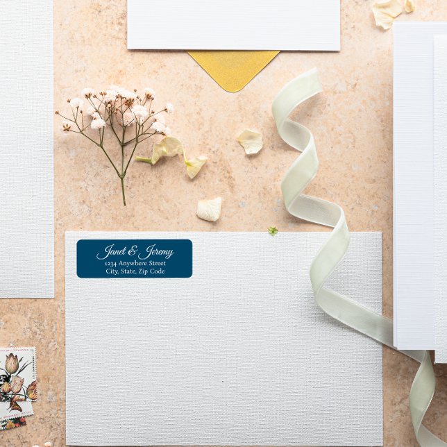 Aquamarine Blue Stylized Names Wedding Rücksendead (In Situ Wedding)