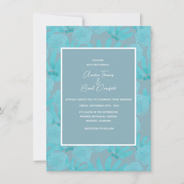 Aquamarine Blue Watercolor Design Hochzeit einlade Einladung (Vorderseite)