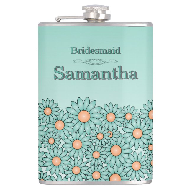 Aquamarine Blume Bridesmaid Flask Flachmann (Vorderseite)