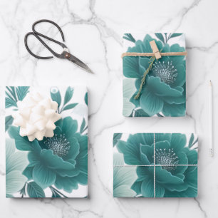💐 Aquamarine Blume Freude Geschenkpapier Set