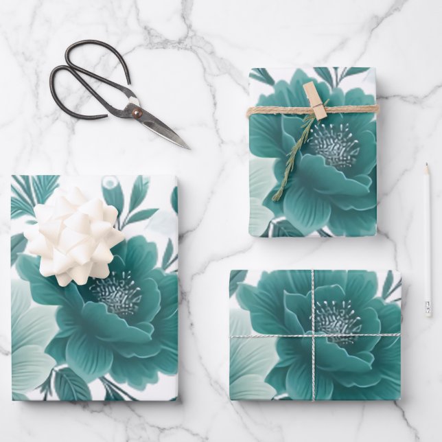 💐 Aquamarine Blume Freude Geschenkpapier Set (Vorderseite)