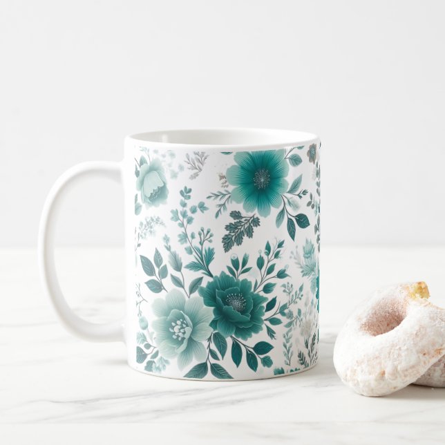 💐 Aquamarine Blume Freude Kaffeetasse (Mit Donut)
