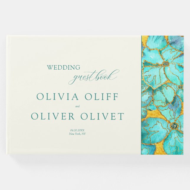 Aquamarine Blume Hochzeit Gästebuch (Vorderseite)