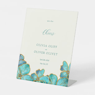 Aquamarine Blume Hochzeit Open Bar Cheers Sockelschild