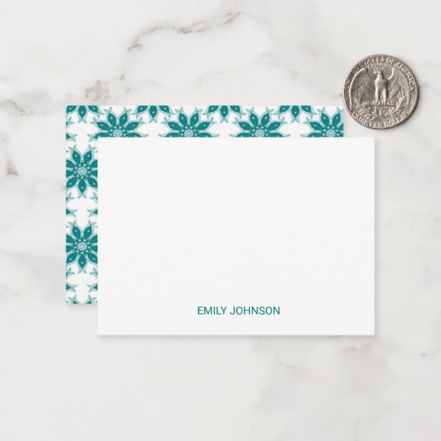 Aquamarine Blume individuelle Name weiß Mitteilungskarte (Vorderseite/Rückseite Beispiel)