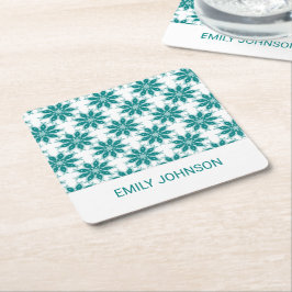 Aquamarine Blume individuelle Name weiß Rechteckiger Pappuntersetzer