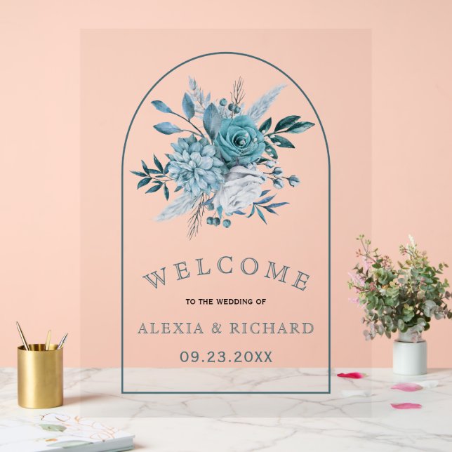 Aquamarine Blumen und blumengeschmückte Arkaden Acrylschild (Hochzeit)