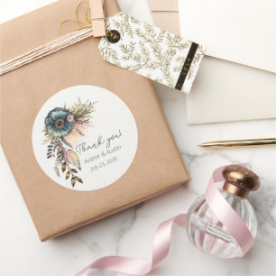 Aquamarine Blumenhochzeit Vielen Dank Runder Aufkleber