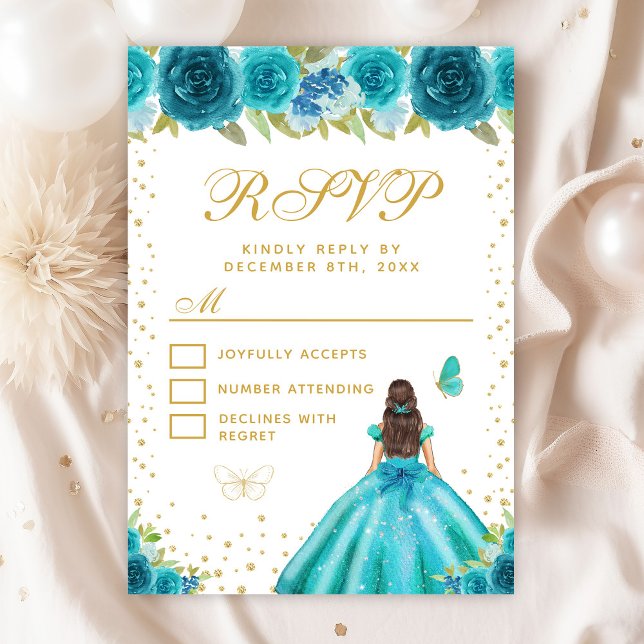 Aquamarine Blumenpresse, Brünette Haare, 16 . Gebu RSVP Karte (Von Creator hochgeladen)