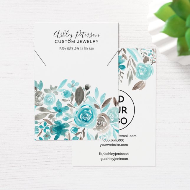 Aquamarine Blumenschmuckhalskette mit Aquarellfarb (Schreibtisch)