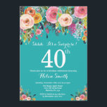 Aquamarine Blumenüberraschung 40. Geburtstag Einla Einladung<br><div class="desc">Aquamarine Blumenüberraschung 40. Geburtstag Einladung für Frauen. Aquarellfarbene Blume Aquamarines Aqua Türkis Hintergrund. Rosa, Gelb, orange, Lila Blume. Erwachsener zum Geburtstag. 13. 15. 16. 18. 20. 21. 30. 40. 50. 60. 70. 80. 90. 100. Jedes Alter. Für weitere Anpassungen klicken Sie bitte auf die Schaltfläche "Anpassen" und verwenden Sie unser...</div>