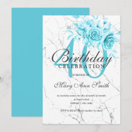 Aquamarine Blumenwelt 40. Geburtstag Party Marmorl Einladung