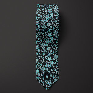 Aquamarine Blüte auf Black Neck Tie Krawatte