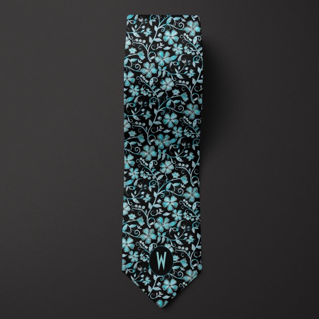 Aquamarine Blüte auf Black Neck Tie Krawatte (Von Creator hochgeladen)